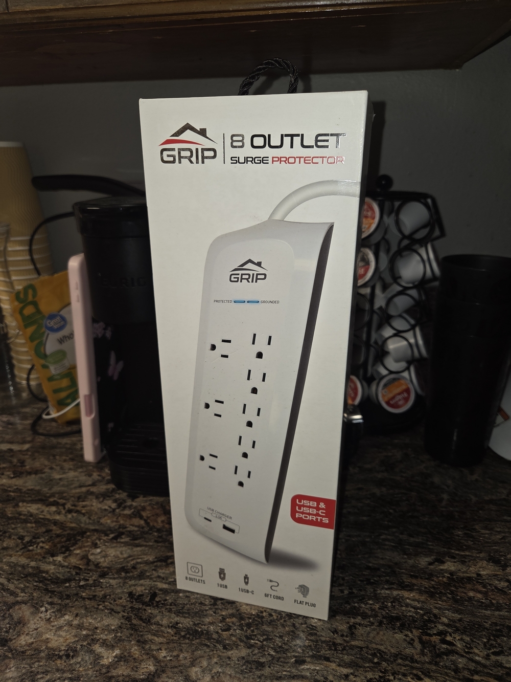 8-Outlet Surge Protector Power Strip - White